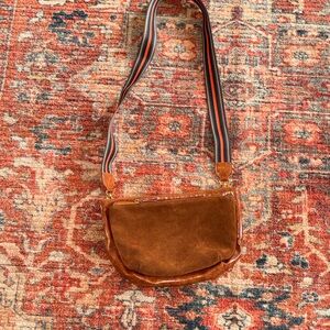 Anthropologie Leo Suede Crossbody Bag with Striped Strap